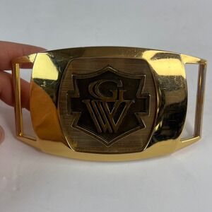 Vintage Great Western GW Monogram‎ Shield Belt Buckle Gold Tone Metal Rectangle